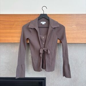 Urban Revivo 2x1 Ribbed Top Cardigan, Size 4